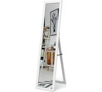 COSTWAY Espejo de cuerpo completo 2 en 1, espejo de pie con marco de madera, espejo de tocador de 37 x 155 cm, espejo de vestíbulo para dormitorio, sala de estar y entrada, color blanco