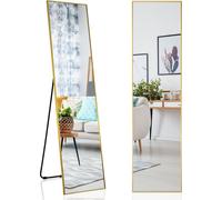 COSTWAY, espejo de cuerpo completo de 160 x 40 cm, 2 en 1: espejo de pie y espejo de pared. Espejo de tocador, ideal para dormitorios, salones y recibidores, color dorado