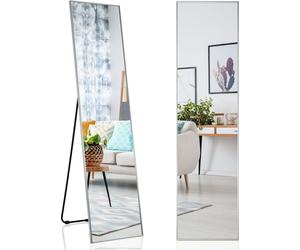 COSTWAY, espejo de cuerpo completo de 160 x 40 cm, espejo de pie 3 en 1 y espejo de pared, espejo de tocador, espejo de vestidor para dormitorio, salón y recibidor, color plateado