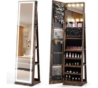 COSTWAY Espejo Joyero de Pie,MDF y Espejo de Aluminio,43 x 38 x 160 cm Brown 38 x 43 x 160 cm