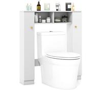 COSTWAY Estante sobre Inodoro, Organizador de Baño con 2 Puertas y 2 Compartimentos Abiertos, Mueble sobre el Inodoro con 4 Baldas Ajustables, 87 x 18 x 98 cm (Blanco)