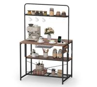 COSTWAY Estantería de Cocina con Estación de Carga, 107 x 70 x 180 cm | 2 Estantes, Cesta Extraíble y 6 Ganchos Desmontables, Isla de Cocina con Estructura Metálica, Barras en X y Pies Regulables