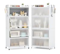 COSTWAY Estantería de Cocina de Pie con 5 Niveles, Marco Acero, Mueble Auxiliar de Cocina Estantería para Microondas con Ruedas, 4 Puertas Abatibles, Almohadillas Reemplazables, Mueble Salón (Blanco)