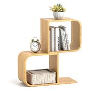 COSTWAY Estantería en Forma de S, Estantería de Almacenamiento de 2 Niveles con 2 Cubos Abiertos, Estantería de Bambú para Esquina Decorativo para Sala de Estar, Estudio, Oficina, Natural (2 Niveles)
