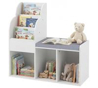COSTWAY Estantería Infantil con Banco, Librería Infantil con Estantes de 3 Niveles, 3 Compartimentos Abiertos y Cojín de Asiento, Estantería para Niños para Dormitorio, Sala de Juegos