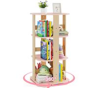 COSTWAY Estantería infantil giratoria de 360°, estante de juguetes de 3 niveles con 12 compartimentos, estantería angular independiente, 48x48x95,5 cm, color rosa