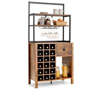 COSTWAY Estantería para Vinos de 4 Niveles, Estante Industrial para Vinos con Botellero para 18 Botellas, Cajón, Soporte para Copa de Vino, Soporte para Microondas para Cocina, Comedor, 78x40x160 cm