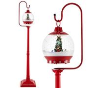 COSTWAY Farola de Navidad Musical 173 CM, Poste Festivo con Linterna de Bola de Nieve Activada por Sonido, Árbol Giratorio, Santa, Reno y Muñeco de Nieve, Adornos de Navidad de Farola Nevando