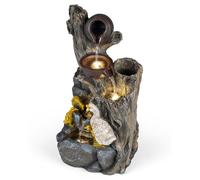 COSTWAY, fuente de 5 niveles, fuente de jardín con iluminación LED y bomba, fuente en cascada, diseño de piedra y motivos de patos, fuente para interiores o exteriores, dimensiones: 30x27x57 cm
