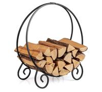 COSTWAY Leñero Plegable Interior y Exterior, 59 x 27 x 64 cm, Soporte para Leña de Metal Macizo, Cesta de Leña Curvada para Chimenea, Capacidad Máxima de 270 kg, para Patio, Terraza, Porche, Negro