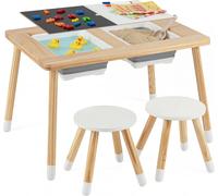 COSTWAY, mesa de juego infantil 6 en 1, mesa sensorial con superficie de juego y 2 recipientes, mesa infantil con 2 sillas, mesa de agua y arena para niños a partir de 3 años