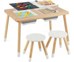 COSTWAY, mesa de juego infantil 6 en 1, mesa sensorial con superficie de juego y 2 recipientes, mesa infantil con 2 sillas, mesa de agua y arena para niños a partir de 3 años