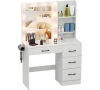 COSTWAY Mesa de Maquillaje con Espejo y Luz, Estación de Carga White 94 x 40 x 138.5 cm