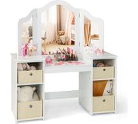 COSTWAY Mesa de maquillaje infantil 2 en 1 con espejo desmontable, tocador de princesa con compartimentos abiertos (con caja, color blanco)