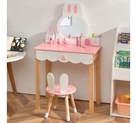 COSTWAY: Mesa de maquillaje infantil con taburete, tocador de princesa con espejo, cajones y caja de almacenamiento. Mesa de maquillaje para niñas