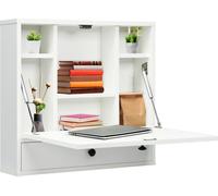 COSTWAY: Mesa de pared con compartimentos de almacenamiento y cajón, mesa plegable, escritorio plegable para ordenadores, escritorio para espacios pequeños y oficinas (blanco)