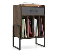 COSTWAY Mesa para Tocadiscos, Mueble para Tocadiscos y Vinilos con Cajón de Tejido, Estantes Abiertos, Estructura Metálica, Mesa Auxiliar para Discos, Vinilos, Salón, Oficina, Estilo Industrial
