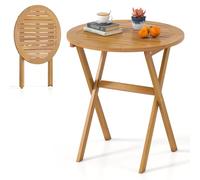 COSTWAY Mesa Plegable Redonda Exterior, 67 x 69,5 cm, Mesa de Comedor de Madera de Acacia con Encimera de Listones, Marco en Forma de X y Travesaño Reforzado, Jardín Patio Porche Balcón