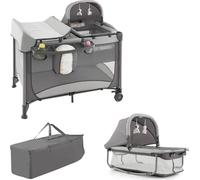 COSTWAY, móvil para cuna de bebé 5 en 1, cuna de viaje plegable y parque infantil, cambiador y moisés, cuna infantil de 2 niveles con juguetes, colchón, cesta de almacenamiento, bolsa de transporte y