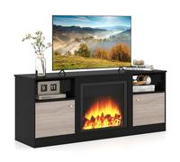 COSTWAY Mueble para TV con Luces LED para Tele de 65", Centro de Entretenimiento con Estante Ajustable y Compartimento Abierto para Chimenea, Consola con Almacenamiento para Sala o Dormitorio, Negro