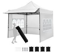 COSTWAY, Pabellón de 3x3 metros, tipo "pop-up" para jardín, con 3 paneles laterales, 4 sacos de arena y bolsa de transporte. Pabellón plegable con ajuste de altura en 3 niveles. Tienda de campaña para