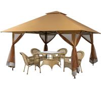 COSTWAY, pabellón de 4x4 metros, pérgola de jardín con paredes de malla, protección UV 50+, pabellón plegable tipo "pop-up" con altura ajustable, incluye bolsa de transporte con ruedas, ideal para jar