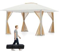 COSTWAY, Pabellón de 4x4 metros, toldo plegable con 4 mosquiteras, doble techo y bolsa de transporte. Pabellón para jardín, resistente al agua y apto para invierno, ideal para fiestas. Color: beige