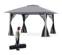 COSTWAY, Pabellón de 4x4 metros, toldo pop-up plegable con 4 mosquiteras, techo doble y bolsa de transporte, pabellón de jardín, carpa para fiestas, impermeable, resistente y apto para uso en invierno