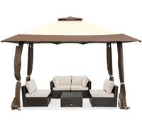 COSTWAY, Pabellón de 4x4 metros, toldo pop-up plegable con techo doble, funda de transporte y ruedas, pabellón para jardín, carpa para fiestas, impermeable, resistente, protección UV 50+, color marrón