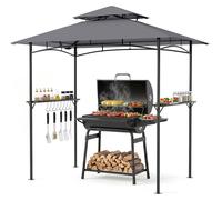 COSTWAY, Pabellón para barbacoa, estructura de soporte para barbacoa con techo doble, 2 estantes laterales y 8 ganchos. Pabellón resistente a la intemperie, cubierta para barbacoa para exteriores, 245