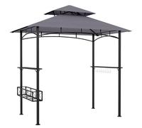 COSTWAY, Pabellón para barbacoa, estructura de soporte para barbacoa con techo doble, cesta, 2 estantes laterales y 8 ganchos. Pabellón resistente a la intemperie, cubierta para barbacoa de 245x149x24