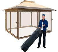 COSTWAY, pabellón plegable de 3,6 x 3,6 metros con mosquitera, techo doble y bolsa de transporte. Pabellón con ruedas, impermeable, protección UV 50+