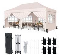 COSTWAY, Pabellón plegable de 3x6 metros con 4 paredes laterales, pabellón de jardín con altura ajustable, pabellón pop-up con 6 sacos de arena y bolsa de transporte, tienda de campaña para fiestas, c