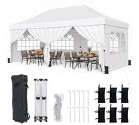 COSTWAY, pabellón plegable de 3x6 metros con 4 paredes laterales, pabellón de jardín con altura ajustable, pabellón pop-up con 6 sacos de arena y bolsa de transporte, tienda de campaña para fiestas, c