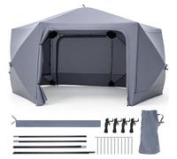 COSTWAY, Pabellón plegable de 427x427 cm, ideal para 10-12 personas, tienda de campaña para fiestas con paredes laterales desmontables, estacas para el suelo y cuerdas para asegurar contra el viento, 