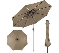 COSTWAY, parasol de 300 cm con iluminación LED solar, tipo pérgola, para jardín, con manivela, tipo puesto de mercado, color marrón