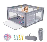 COSTWAY Parque Infantil Bebé, 150 x 150 cm, Corralito bebe Plegable con Puerta con Cremallera, 50 Bolas Oceánicas y 4 Anillos de Sujeción, Red Ventilada, Centro de Actividades para Niños