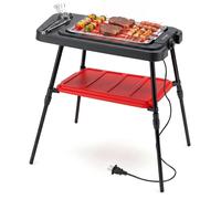 COSTWAY, parrilla eléctrica 2 en 1 de 2000W, hasta 280℃, con base ajustable en altura, parrilla de mesa con doble superficie de cocción, estante y regulador de temperatura ajustable