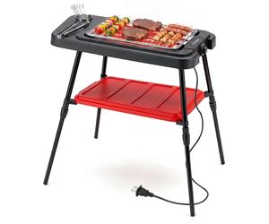 COSTWAY, parrilla eléctrica 2 en 1 de 2000W, hasta 280℃, con base ajustable en altura, parrilla de mesa con doble superficie de cocción, estante y regulador de temperatura ajustable