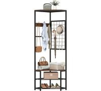 COSTWAY, perchero de esquina metálico 3 en 1, soporte para abrigos que ahorra espacio, con 4 ganchos, 2 estantes para zapatos y kit antideslizante, estructura para colgar ropa, 49 x 49 x 171 cm