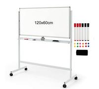 COSTWAY Pizarra Móvil Magnética Doble Cara 120 x 60 cm, Pizarra Blanca con Ruedas de Borrado en Seco Ajustable con Soporte, 6 Marcadores, 12 Imanes y 1 Borrador (120x60cm, blanco)