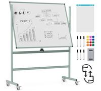 COSTWAY Pizarra Móvil Magnética en Seco 120 x 90 cm, Doble Cara, Soporte sobre Ruedas Bloqueables, Giro de 360 °, Altura Ajustable, Pizarra Blanca, Oficina, Escuela (120x90 cm,verde)