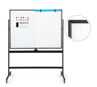 COSTWAY Pizarra Móvil Magnética en Seco 120 x 90 cm, Doble Cara, Soporte sobre Ruedas Bloqueables, Giro de 360 °, Altura Ajustable, Pizarra Blanca, Oficina, Escuela (120X90cm, negro)