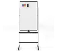 COSTWAY Pizarra Móvil Magnética en Seco 60 x 100 cm, Doble Cara, Soporte sobre Ruedas Bloqueables, Giro de 360 °, Altura Ajustable, Pizarra Blanca, Oficina, Escuela (60X100 cm, negro)