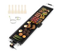 COSTWAY Plancha Electrica para Cocinar,XXL,100x22cm, Grelhador Electrico 1800w, 4 Ajustes de Temperatura, Asas Aisladas y Bandeja de Extraíble,Revestimiento Antiadherente, Parrilla Electrica