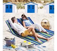 COSTWAY Set de Esterilla de Playa con Respaldo Plegable y una Mesita, Set Tumbonas Regulables 5 Posiciones para Relajarse Exterior Tomar el Sol, Sillas Regulables Portátiles para Playa Camping (Azul)