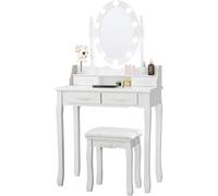 COSTWAY Set Mesa Tocador con 10 Luces LED, Maquillaje con Espejo White 75 x 40 x 145 cm