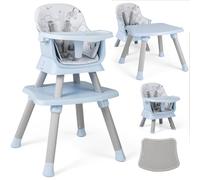 COSTWAY Silla Alta Bebés, Trona Evolutiva Portátil, Silla de Alimentación 5 Puntos, Bandeja y Cojín Desmontables (Azul)
