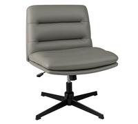 COSTWAY Silla Escritorio sin Ruedas y Reposabrazos, 88cm Silla Oficina Giratoria con Cojines, Silla Ergonómica con Asiento Acolchonado, Ajustable de Altura, para Dormitorio y Estudio (Gris)