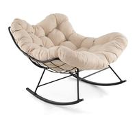 COSTWAY Silla Mecedora con Cojín Acolchado, Sillon Balancin con Estructura Metálica, Butaca Mecedora Salon Jardín Terraza Interior Exterior, 110 x 95 x 94 cm, Carga 205kg (Beige)
